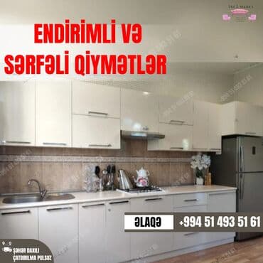 Sifarişlə mətbəx dəsti, Sadə petlələr, Sadə laminat, Kredit yoxdur, Pulsuz çatdırılma, Rayonlara çatdırılma