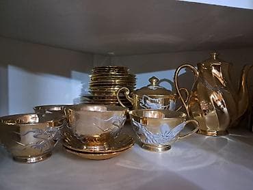 boydan guzgu: Çay dəsti, rəng - Qızılı, Farfor — 2