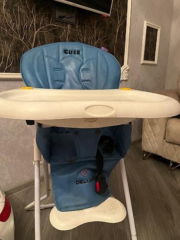 стул для кормления: Uşaq yemək stulu – DELIJAN “Cute” modeli. - Rəng: mavi oturacaq, ağ — 3