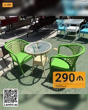 plastik stullar: Bağ mebeli dəsti – 3 parça. - 2 ədəd yaşıl rəngli rattan üslublu — 1