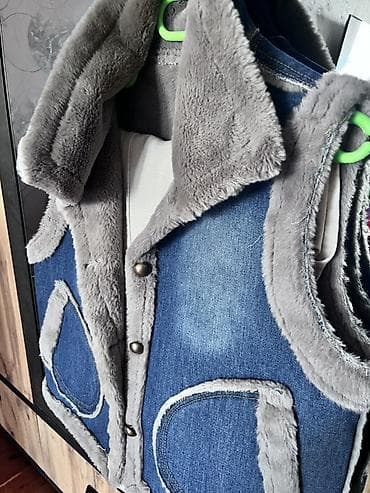 jilet: Qışlıq cins jilet – süni kürk ilə - Material: mavi cins (xarici — 1