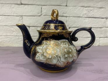 Dəm çaydanları: İşlənmiş, rəng - Göy, Dəm caydanı, Farfor, 1 l — 1