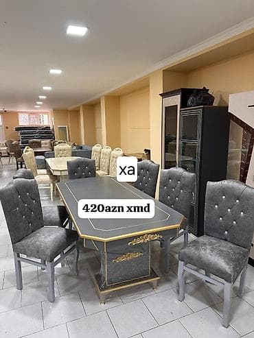stull: Yemək masası dəsti. Dəstə 1 ədəd düzbucaqlı masa və 6 ədəd oturacaq — 1