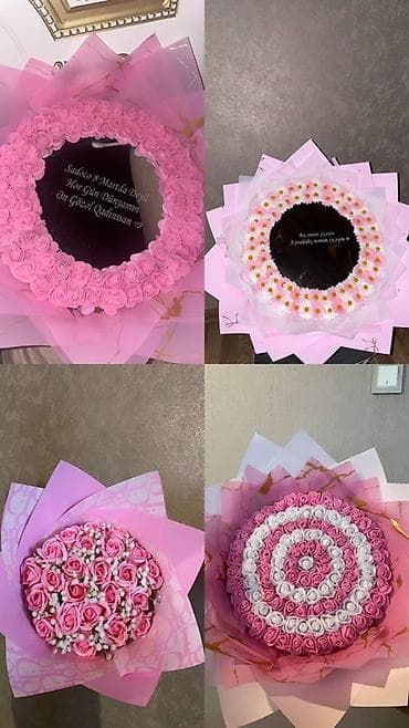 Güllərdən hazırlanmış bəzəkli buketlər və kompozisiyalar - Dairəvi