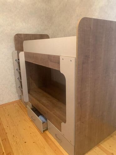 двухъярусная кровать для мальчика: Для девочки и мальчика, Б/у, Кровать, Без матраса, С выдвижными ящиками, Ламинат — 1