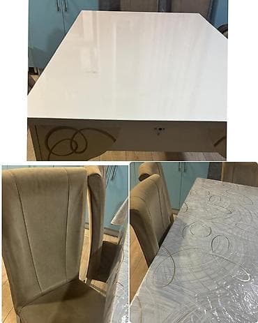 stulla: Qonaq otağı üçün, İşlənmiş, Açılan, Dördbucaq masa, 6 stul — 5