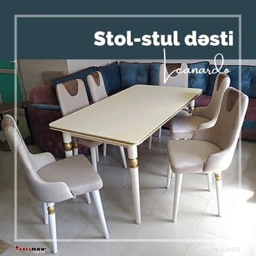 oturacaqlarin uzlenmesi: Mətbəx üçün, Yeni, Açılan, Dördbucaq masa, 6 stul — 2