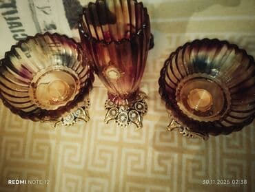 madonna servis: Bəzək dəsti – 3 parça - Material: rəngli şüşə (bənövşəyi-çəhrayı — 2