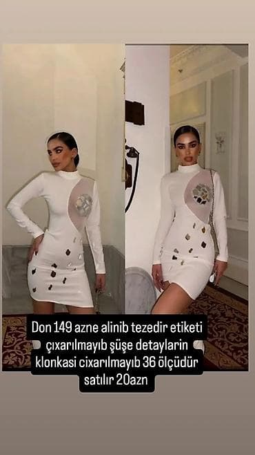 Ağ rəngli, uzunqol mini don. Yüksək yaxalı dizayn, bədənin ön