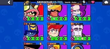 kohne pullar: Brawl Stars hesabı – 60/102 döyüşçü - Kolleksiya: 60 döyüşçü açıq — 7