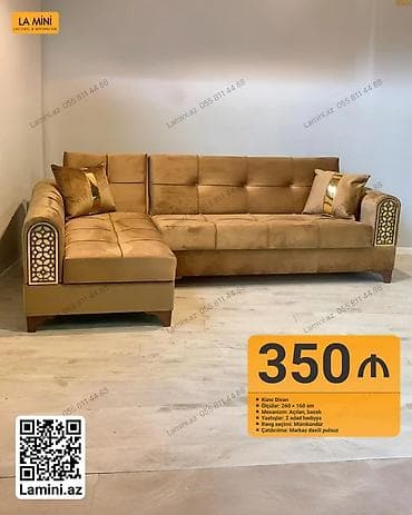 Künc divan, Açılan, Bazalı, Vеlur parça, Şəhərdaxili pulsuz çatdırılma — 1