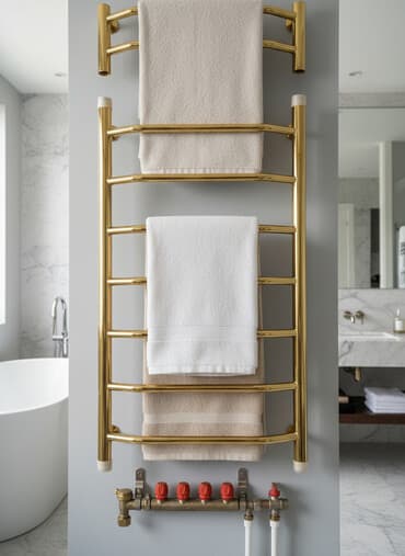 Qızılı rəngli divar tipli dəsmalqurutma/radiator - Material: metal