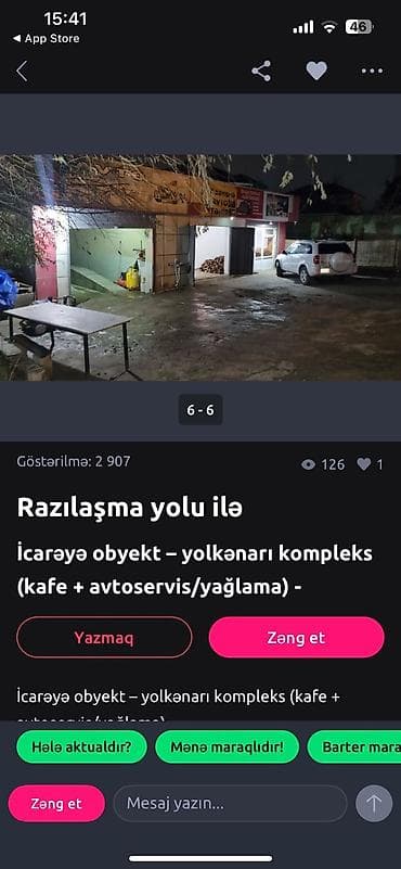 xirdalan kiraye: İcarəyə obyekt – yolkənarı kompleks Təklif: Avto yuyucu + yağ — 3