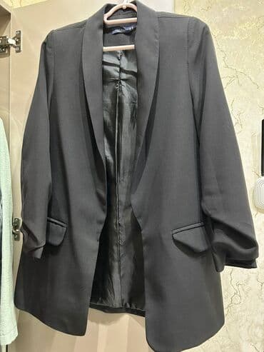 Qara qadın blezeri - Klassik, düz kəsim - Yumşaq şal yaxalıq - Uzun