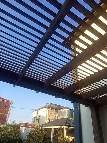 klassik mebeller: Açıq havada istirahət zonası üçün taxta pergola/lyustra altlığı - — 5