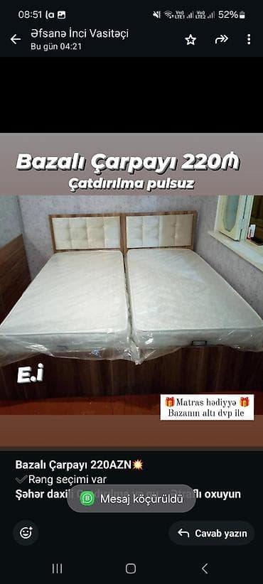 islenmis matras: *Bazalı Çarpayı 220AZN💥* ✔️Rəng seçimi var *Şəhər daxili Çatdırılma — 2