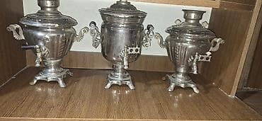 Klassik metal samovarlar dəsti - Şəkildə 3 ədəd ənənəvi metal samovar
