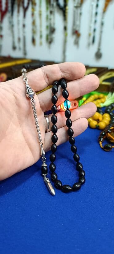 sümük təsbeh: Sıxma kəhrəba qara rəngli və yaşıl iç yamsımalı, yüngül və rahat — 2