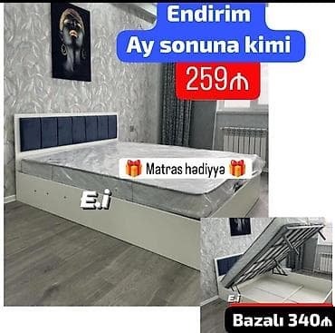 işlenmiş çarpayı: Məhsul: Yumşaq başlıqlı, altı bazalı yataq dəsti - Rəng: Ağ korpus — 1