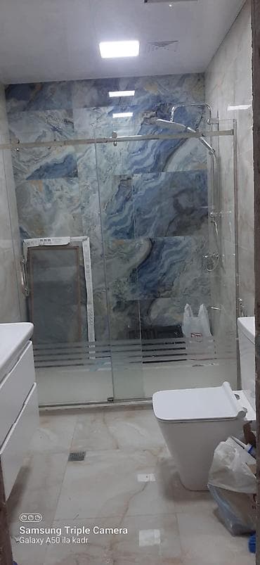 Şüşə duş kabini – sürüşkən qapılı model - Material: qalın temperli — 1