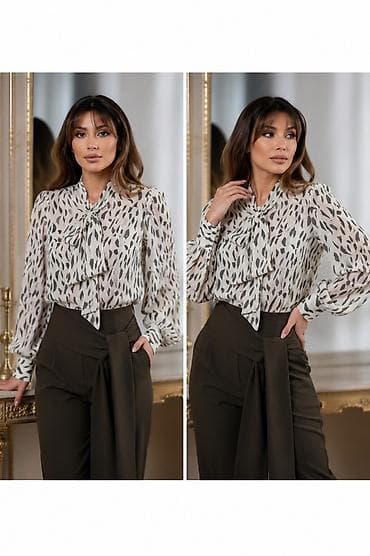 boş papaq: Qadın şifon bluz kolleksiyası - Model: Qollu, boğazda bağlama (qəşəng — 5