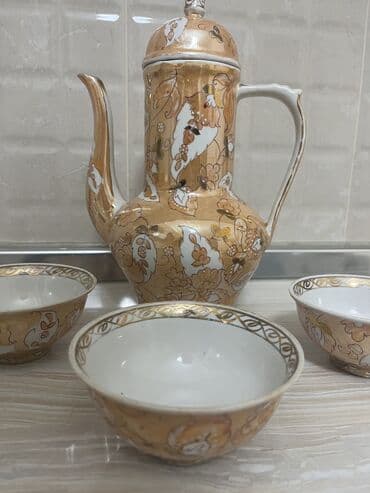 Məişət kimyəvi maddələri: Çay dəsti, rəng - Qızılı, Farfor, 4 nəfərlik — 2