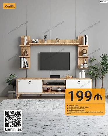 taxta ref: Televizor altlığı və divar rəfli modul dəst - Kod: 5382 - Ölçülər: D — 1