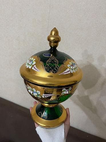 versace servis: Bədii şüşə dekor dəsti - Material: qalın şüşə - Üstlük: parlaq qızılı — 8