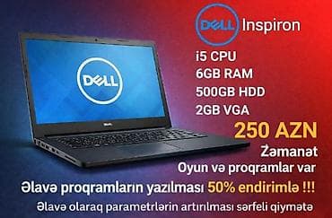 Notebooklar – seçimlər: 1) Dell Inspiron - Prosessor: Intel i5 - RAM
