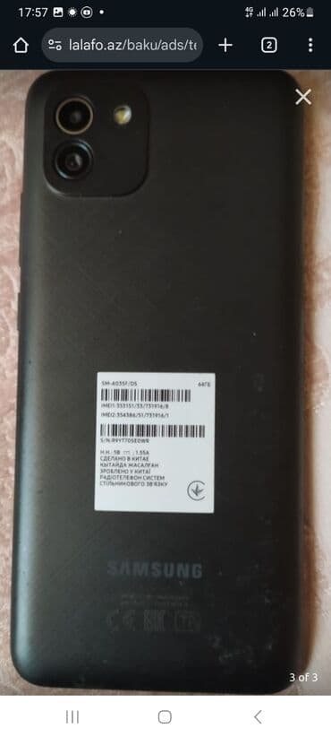 işlənmiş notbuklar: Samsung Galaxy A03, 64 ГБ, Отпечаток пальца — 1