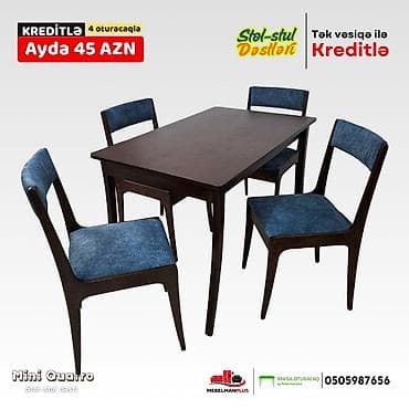 ucuz dikler: Mətbəx üçün, Yeni, Açılmayan, Dördbucaq masa, 4 stul — 5