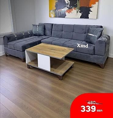 Künc divan dəsti və orta masa - Rəng: tünd-boz (velur tipli yumşaq