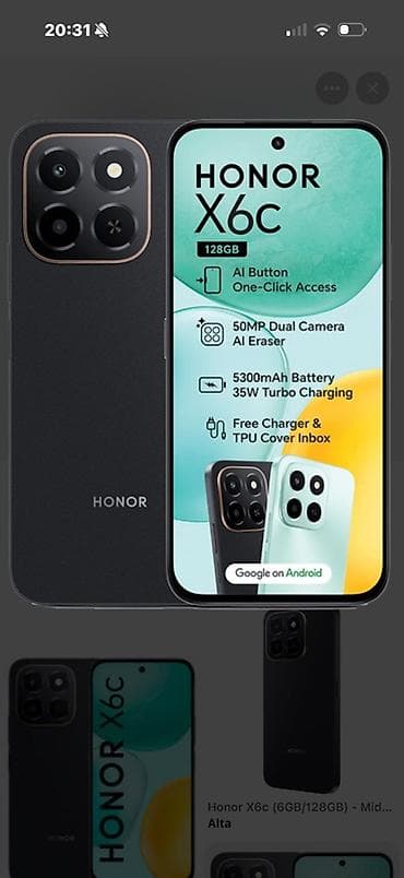 Honor X6c, 256 GB, rəng - Qara, Sənədlərlə
