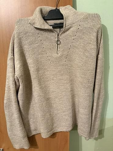 Bej rəngdə isti trikotaj sviter - Model: Yarım-fermarlı, dairəvi