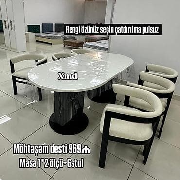 mebellər: Möhtəşəm yemək otağı dəsti: masa + 6 stul - Masa ölçüsü: 1×2 m, oval — 1