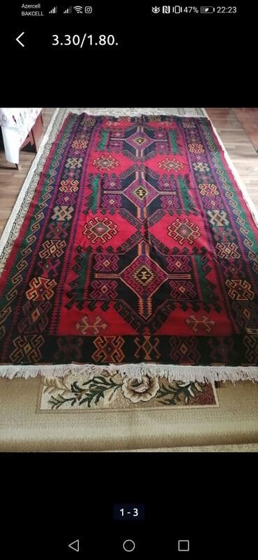 qedimi qablar: 3.30/1.80. Qədimi yun palaz. 50 ildən çoxdu yaşı. Əl toxunuşu. 1 az — 1