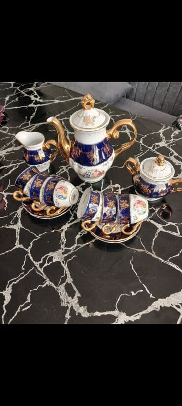 Ev üçün digər mallar: Çay dəsti, rəng - Göy, Keramika, Bohemia, 6 nəfərlik, Çexiya — 3