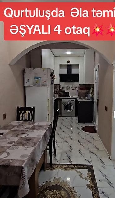 gunluk kiraye ev: Qurtuluşda tam əşyalı 4 otaqlı mənzil - Plan: ayrı mətbəx, geniş — 1