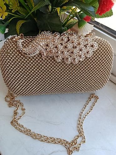 sumqayit çanta: Qızılı rəngli zərli dəbli axşam çantası (clutch) - Xarici hissə — 1