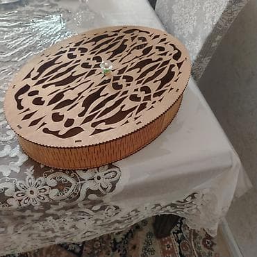 Taxta əl işı dessert/qəlyanaltı qabı – qapaqlı - Material: ağac — 2