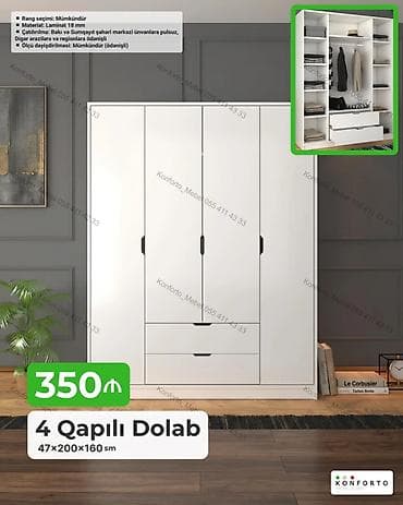 Mebel: 4 qapılı geyim dolabı – 47×200×160 sm - Material: 18 mm laminat - — 1