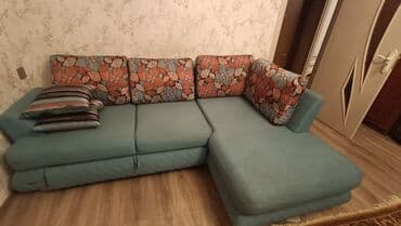 кожаный диван: Угловой диван, Б/у, Раскладной, С подъемным механизмом, Ткань, Нет доставки — 5