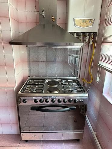yağ peçləri: Qaz-elektrik kombinə edilmiş soba və aspirator dəsti - 90 sm enli — 2