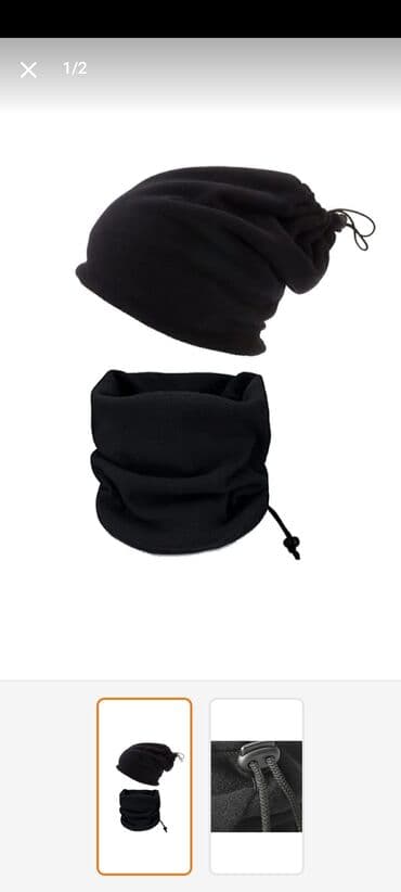 kişilər ucun papaq və şarf dəstləri: Papaq, One size, rəng - Qara — 1