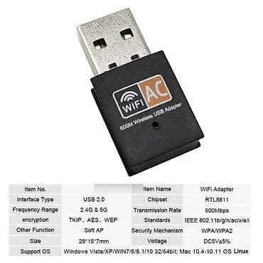 redmi pad 5: Wi-Fi 6 Adapter USB dual band Wi-Fi 6 adapter 600 Mbit/s 2,4 Ghz + 5 — 5