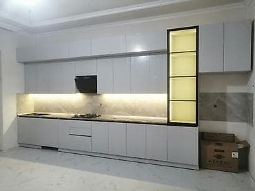 Mətbəx mebel dəsti – müasir dizayn - Rəng: açıq boz, parlaq səthli