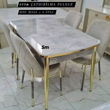 turk soba: Mətbəx üçün, Yeni, Açılan, Dördbucaq masa, 4 stul — 4