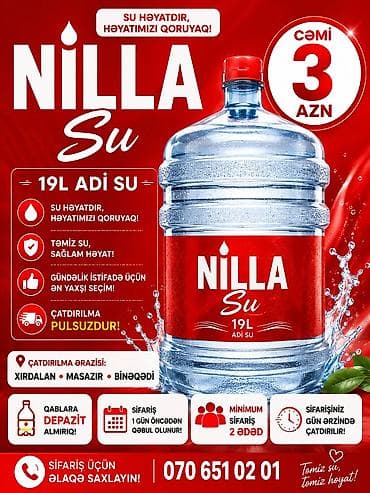 plastik su çenleri: NILLA Su – 19L adi içməli su - Gündəlik istifadə üçün ən yaxşı seçim — 1