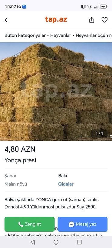 Məhsul: Yonca presi (balya şəklində quru ot/saman) Təsvir: - Heyvan