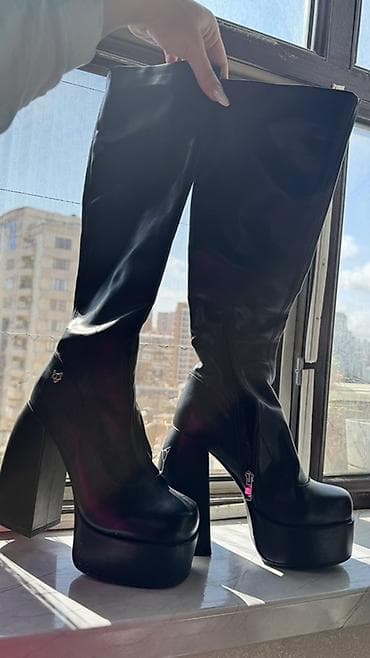 Сапоги: Platformalı çəkmələr - Rəng: qara - Material: hamar eko‑dəri — 8